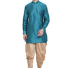 Men's Dark Green Silk Blend Pathani Kurta and Dhoti Set