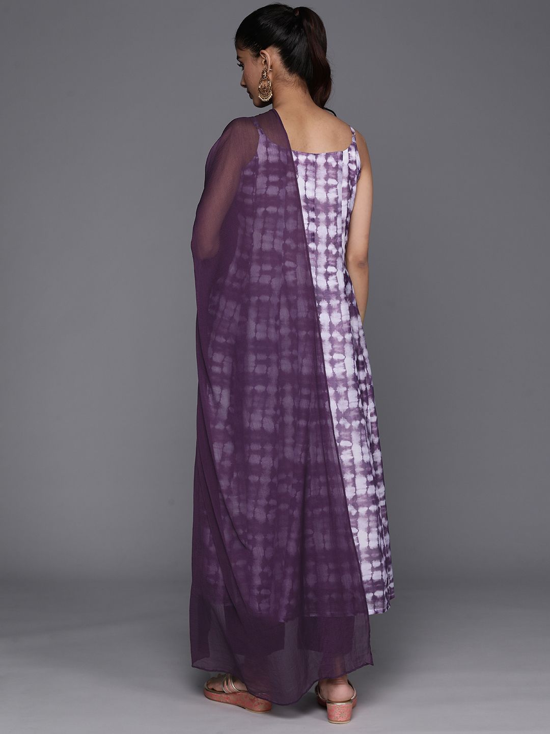 Dhiyona VA Women'sAbstract Printed Panelled Chanderi Silk A-Line Kurta With Trousers & Dupatta