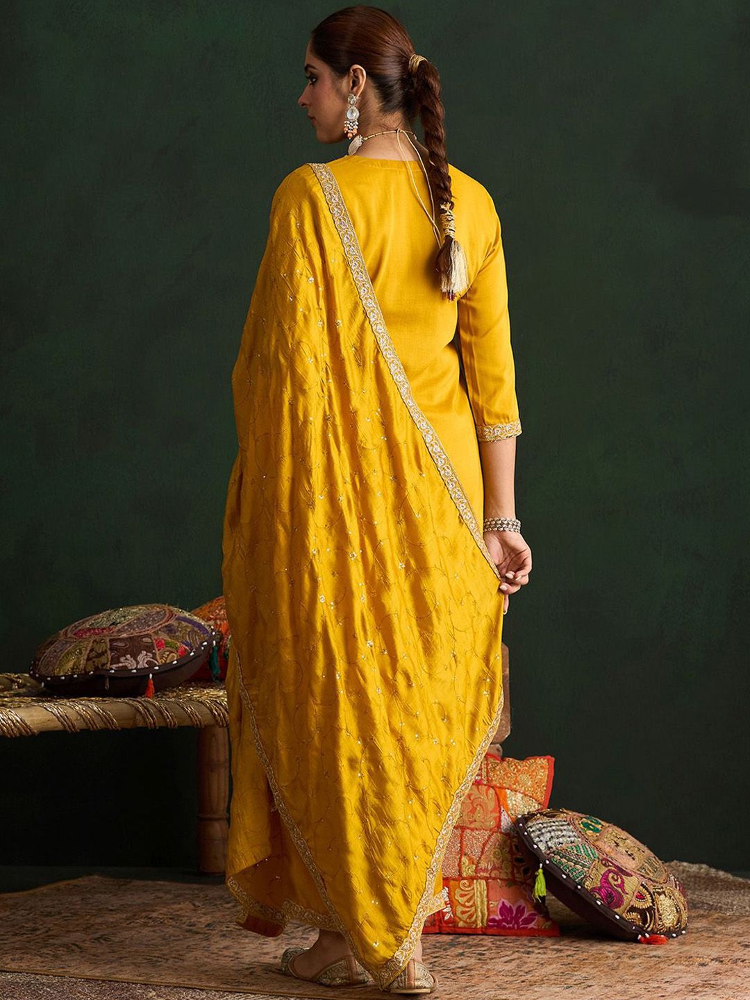 Ethnic Motifs Embroidered Kurta With Trousers & Dupatta