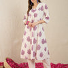 Dhiyona IE Printed V-Neck Three-Quarter Sleeves Pure Cotton Tunic And Trousers
