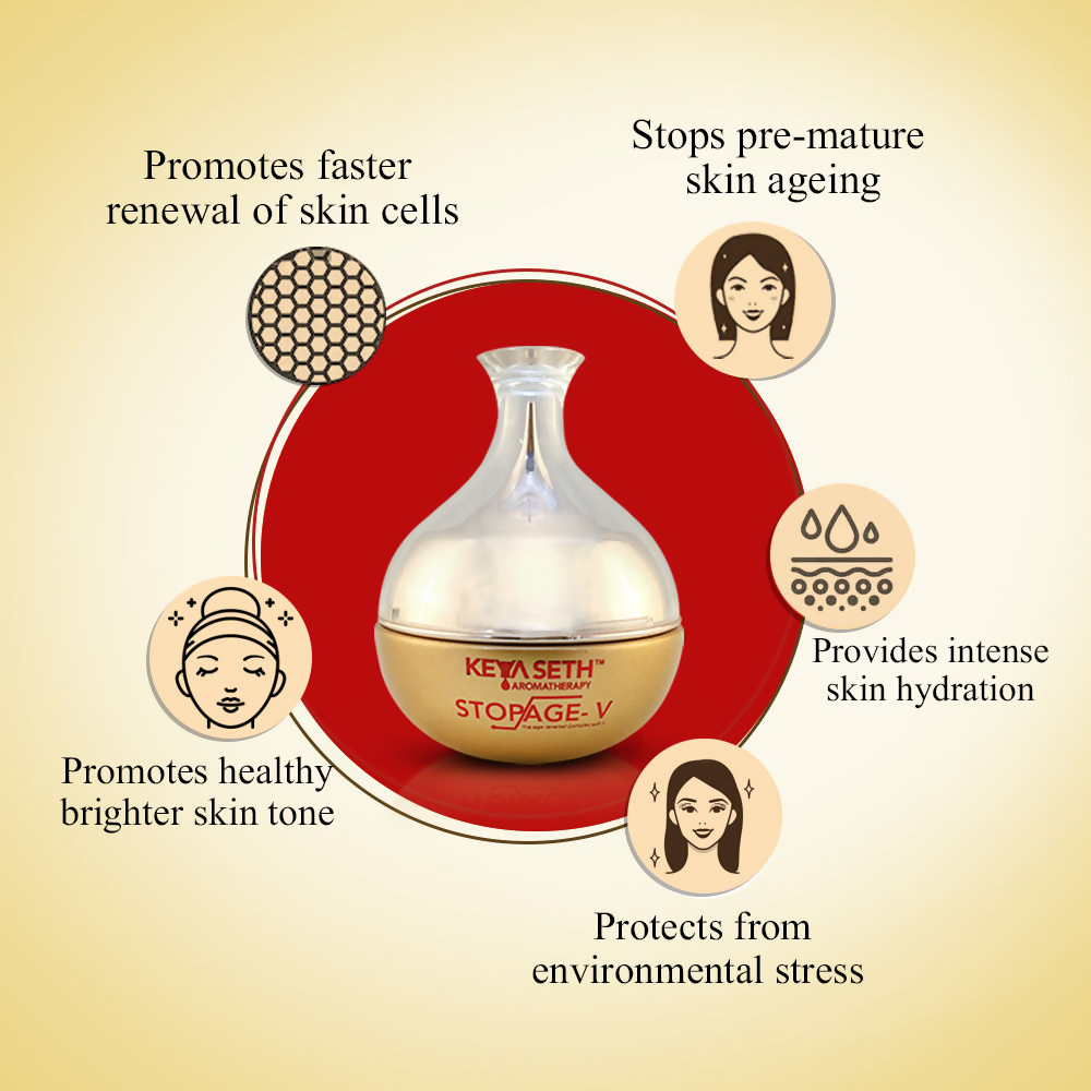 Keya Seth Aromatherapy Age Reversal Complex face cream jar with white and gold packaging, designed for skincare and anti-aging.