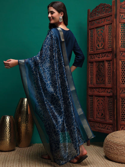 Indyancart SN Women's Sequin Embroidered Straight Kurta & Trousers With Dupatta