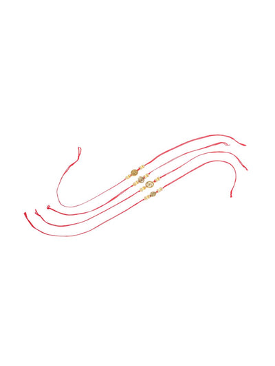 Indyancart Set Of 2 Stones Studded Swastik Design Thread Rakhis & Roli Chawal Chandan