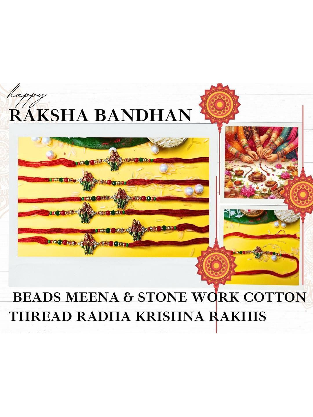 Anouk Set Of 6 Beaded Cotton Thread with AD Stones & Meenakari Designer Rakhi for Brother