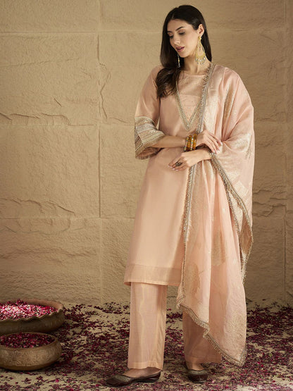 Indyancart VA Women Solid Kurta with Palazzo & Dupatta