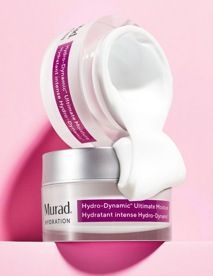 Murad Hydro-Dynamic Ultimate Moisture face moisturizer jar with a smooth, hydrating cream inside.