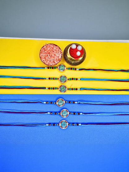 Anouk Set Of 6 Beaded Cotton Thread with AD Stones & Meenakari Designer Rakhi for Brother