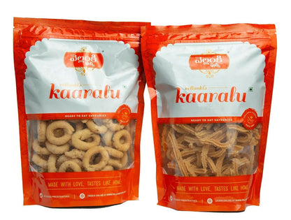 Vellanki Foods Andhra Snacks Combo with Muruku and Chegodi, North Indian crispy snack varieties in 500g packs each.