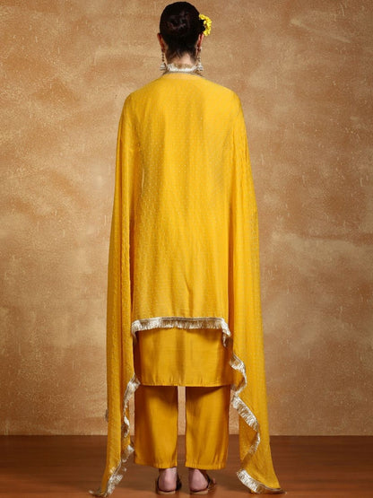 Indyancart VA Women Ethnic Motifs Embroidered Regular Thread Work Kurta with Palazzos & With Dupatta