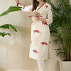 Dhiyona IE Printed V-Neck Three-Quarter Sleeves Pure Cotton Tunic And Trousers