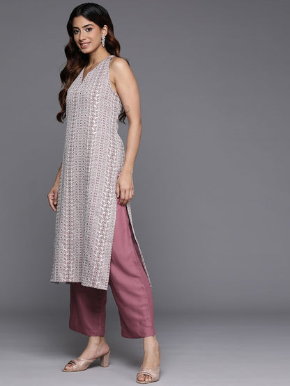 Dhiyona VA Women'sFloral Printed V-Neck Sleeveless Kurta With Trousers