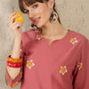 Dhiyona IE Floral Printed Round Neck Sequinned Pure Cotton Kurta With Trousers