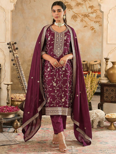 Indyancart IE Women Ethnic Motifs Embroidered Kurta with Trousers & Dupatta