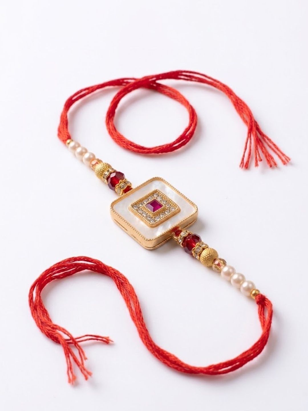 Anouk Square Design Multicolor Artificial Stones & Pearls Thread Rakhi With Roli Chawal