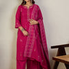 Indyancart IE Ethnic Motifs Embroidered Thread Work Pure Cotton Kurta with Trouser & Dupatta