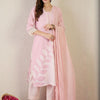 Dhiyona IE Women Floral Printed Linen Kurta with Trousers & Dupatta