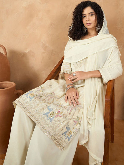 Indyancart VA Women Ethnic Motifs Embroidered Kurta with Palazzo & Dupatta