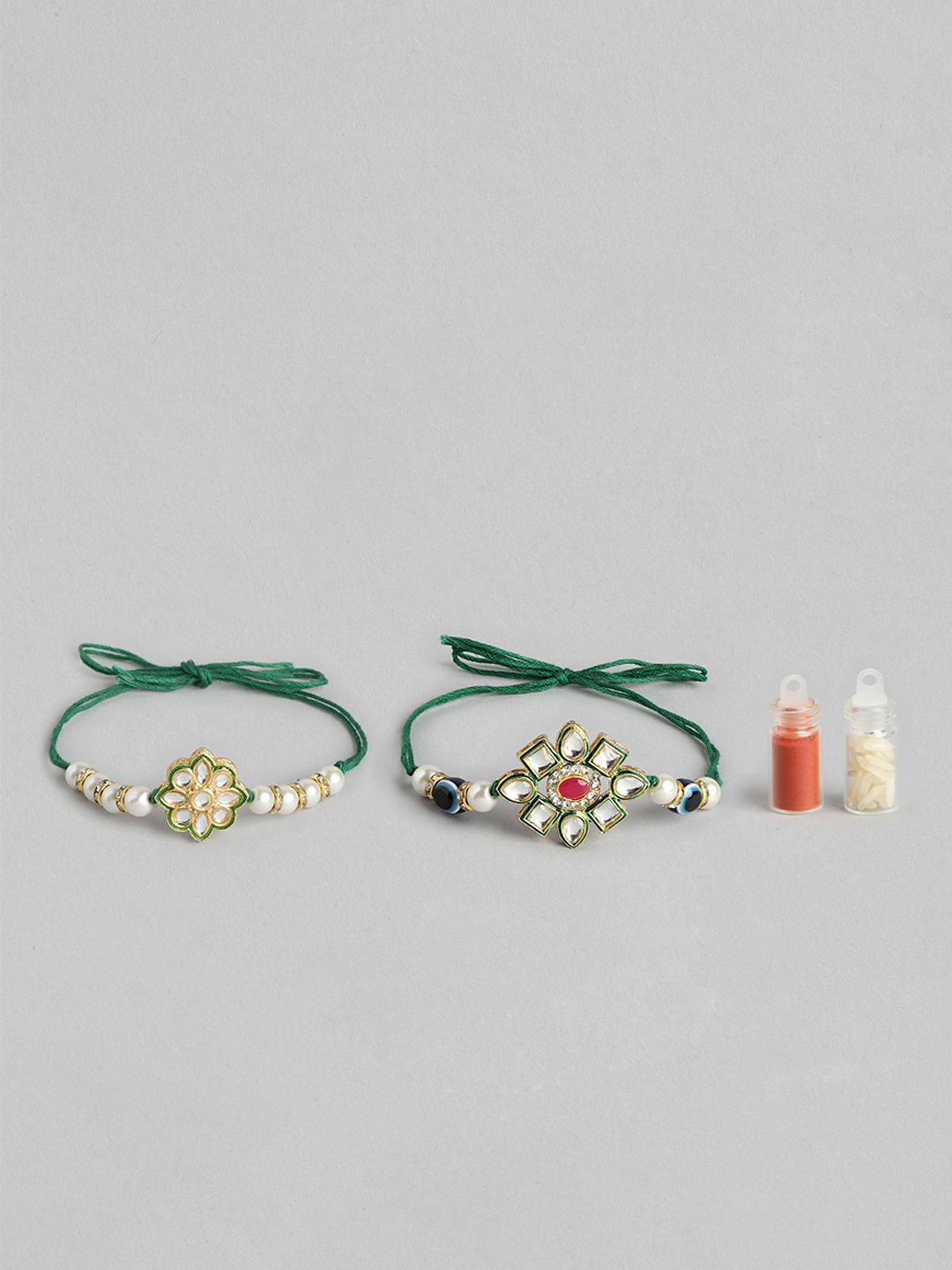 Anouk Unisex Set of 2 Beaded Bhai Bhabhi Rakhis With Roli & Chawal