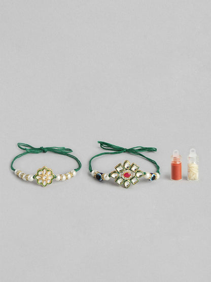 Anouk Unisex Set of 2 Beaded Bhai Bhabhi Rakhis With Roli & Chawal