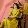 Dhiyona SN Women's Mustard Floral Embroidered V-Neck Kurta With Pant And Dupatta
