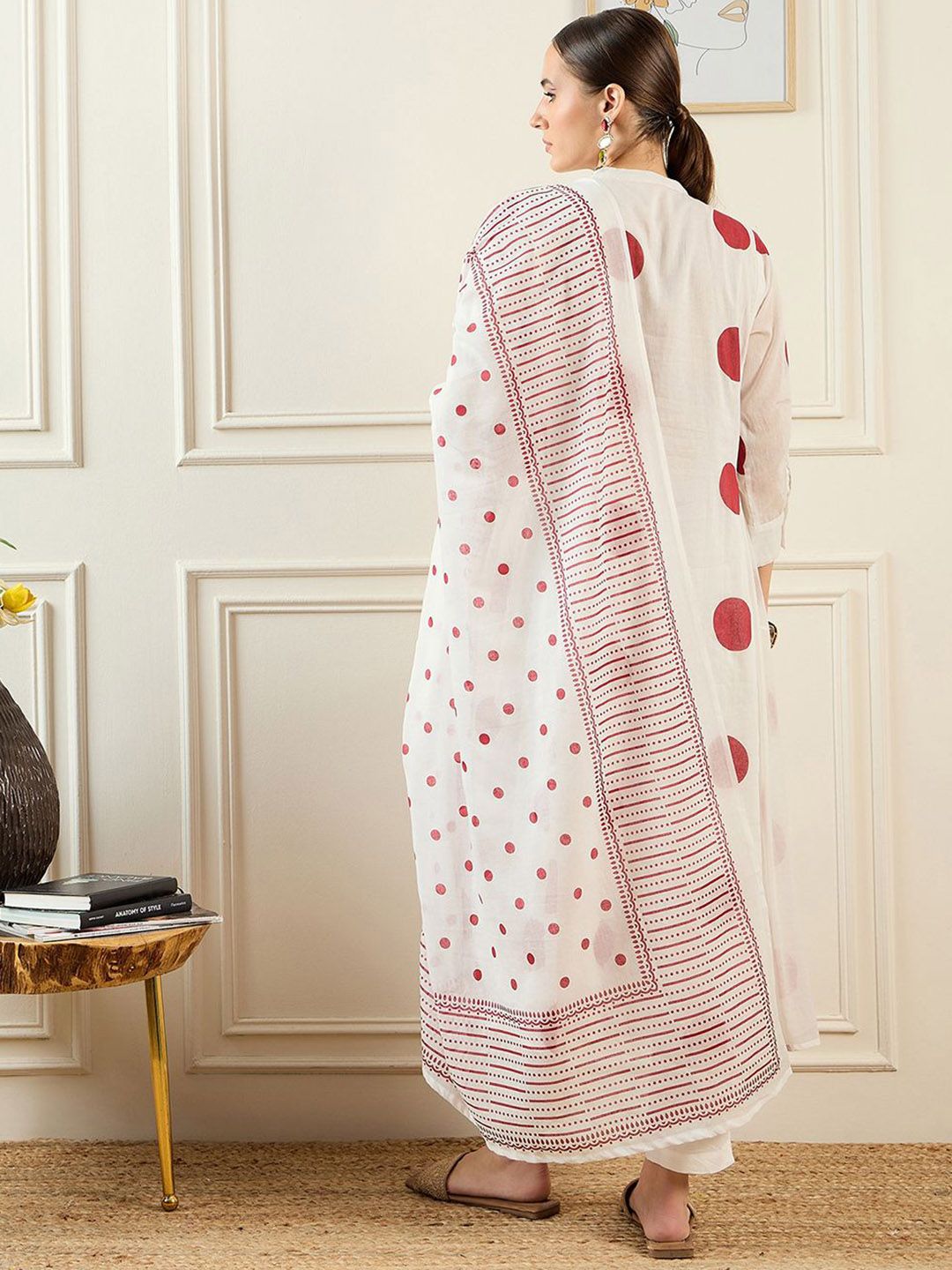 Dhiyona IE Geometric Printed Pure Cotton A-Line Kurta With Trousers & Dupatta