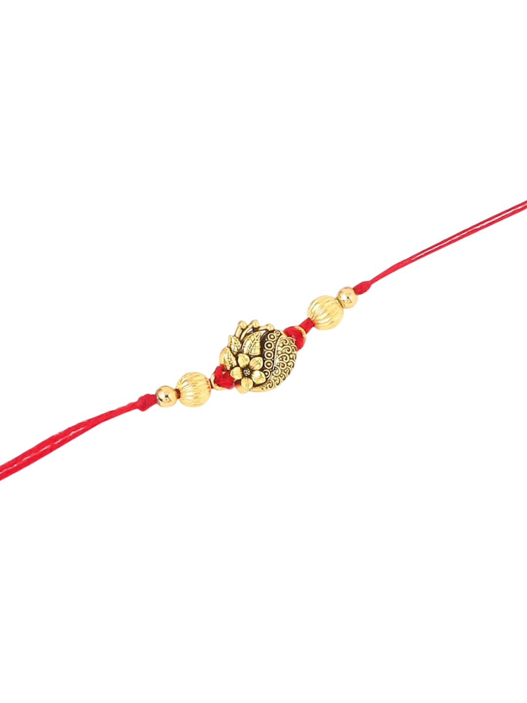 Anouk Men Set Of 3 Gold Toned Thread Rakhi With Roli Chawal Chandan Mishri