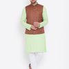 Men's Mint Green Cotton Blend Straight Jacket  Kurta and Pyjama Set