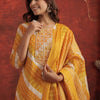 Dhiyona IE Women Printed Regular Thread Work Kurta with Trousers & With Dupatta