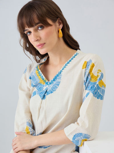 Indyancart IE Women Ethnic Motifs Printed Regular Thread Work Pure Cotton Kurta with Palazzos