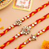 Dhiyona Men Set Of 3 Red & Yellow Kundan Studded Floral Design Thread Rakhi With Roli Chawal