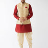Men's Maroon Silk Blend Straight Jacket  Kurta and Dhoti Set