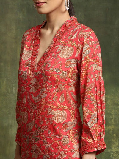Indyancart SN Women's Printed Tasseled Kurta & Palazzo