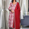 Dhiyona VA Women's Printed Pleated Thread Work Pure Cotton Kurta with Palazzos & With Dupatta