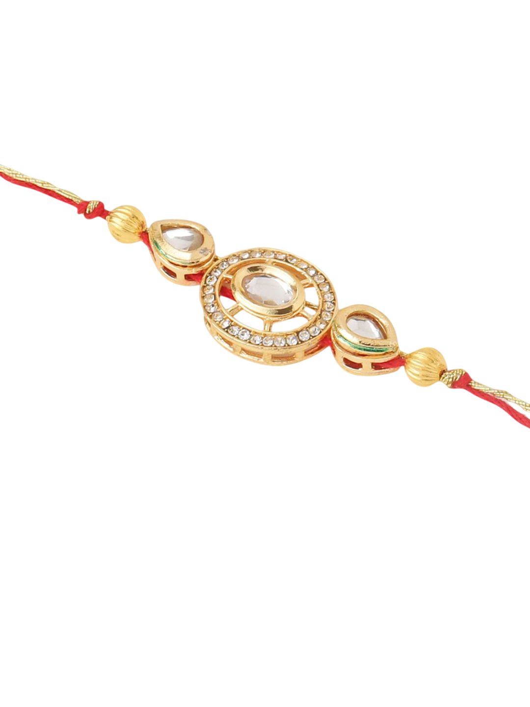 Anouk Set Of 2 Gold Toned Kundan Bhaiya Bhabhi Rakhi With Roli Chawal Chandan Mishri