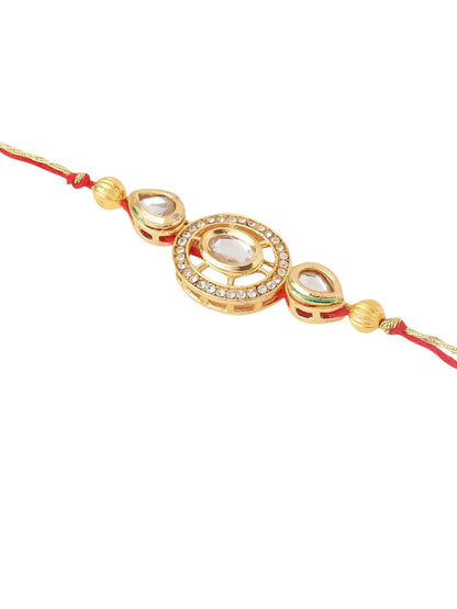 Anouk Set Of 2 Gold Toned Kundan Bhaiya Bhabhi Rakhi With Roli Chawal Chandan Mishri