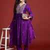 Dhiyona IE Ethnic Motifs Embroidered Thread Work A-Line Kurta With Trouser And Dupatta