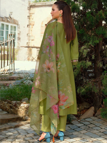 Women Floral Embroidered Regular Thread Work Liva Kurta with Trousers & With Dupatta