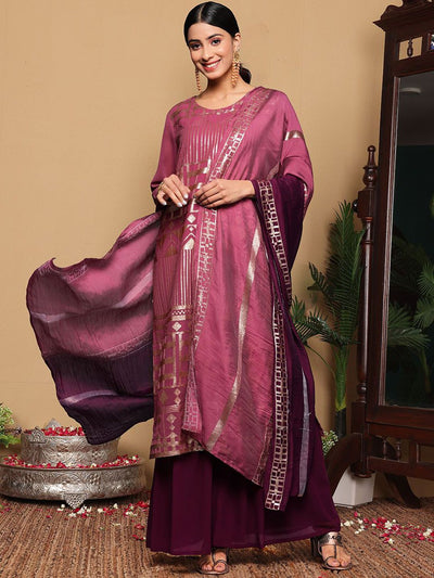 Indyancart VA Women's Embroidered Regular Sequinned Kurta with Sharara & With Dupatta