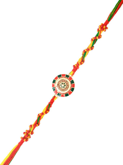 Anouk Enameled Twisted Thread Rakhi With Roli Chawal & Greetings Card