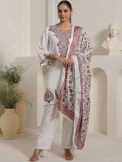 Indyancart IE Women Ethnic Motifs Embroidered Regular Kurta with Palazzos & Dupatta