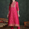 Indyancart IE Women Ethnic Motifs Printed Panelled Thread Work Pure Cotton Kurta with Trousers