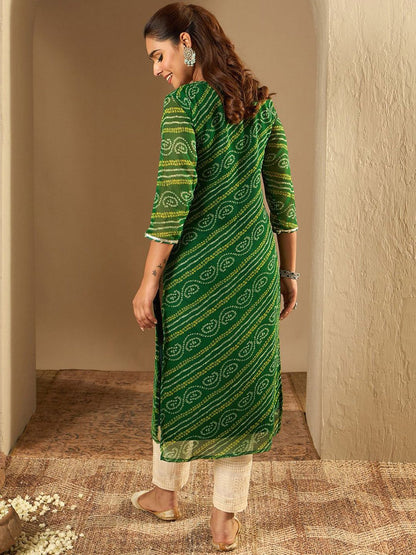 Indyancart IE Bandhani Printed Gotta Patti Straight Kurta