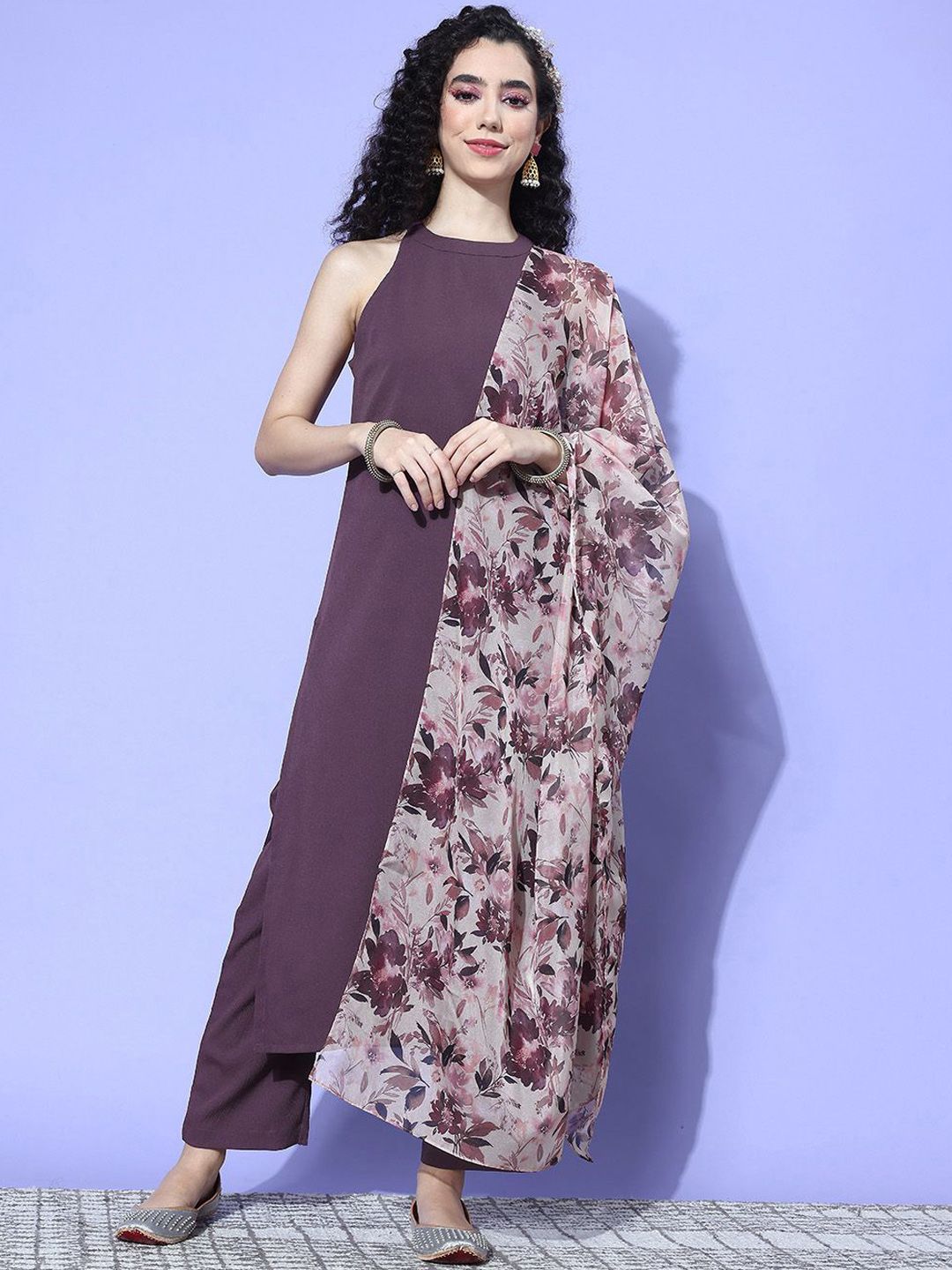 Indyancart VA Women's Regular Silk Crepe Kurta with Trousers & With Dupatta