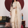Indyancart VA Cream-Coloured Floral Embroidered Sequined Kurta With Palazzos & Dupatta