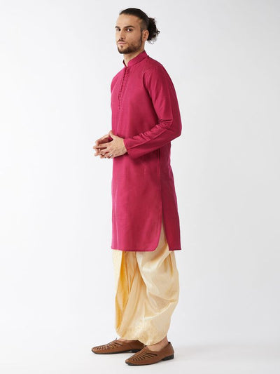 Men's Pink Viscose Blend Straight Kurta and Dhoti Set