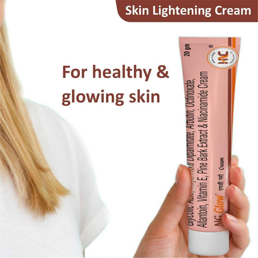 Heal N Cure NG Glow Face Cream jar with white and gold packaging, showcasing the product label and lid.