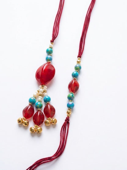 Anouk Set Of 2 Artificial Beads & Gold Toned Ghungroo Bhaiya Bhabhi Rakhi With Roli Chawal