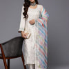 Dhiyona IE Cream-Coloured Embroidered Sequined Cotton Zari Kurta With Trousers & Dupatta