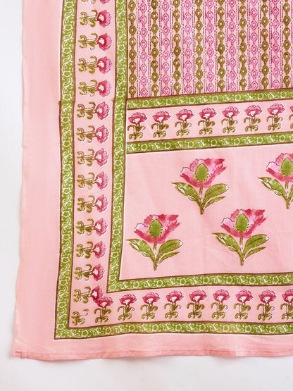 Indyancart IE Floral Printed Empire Pure Cotton A-Line Kurta With Trousers & Dupatta