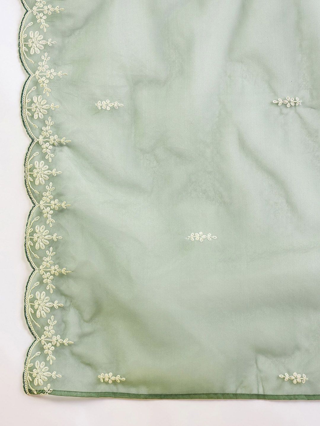 Indyancart IE Floral Embroidered Straight Kurta With Trousers & Dupatta